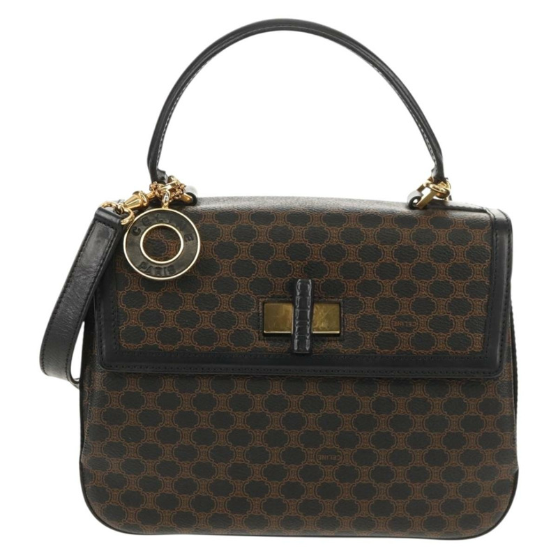 【日本直送】CELINE Macadam帆布手提包 PVC皮革 2way 黑色金色 Auth 156450V-12