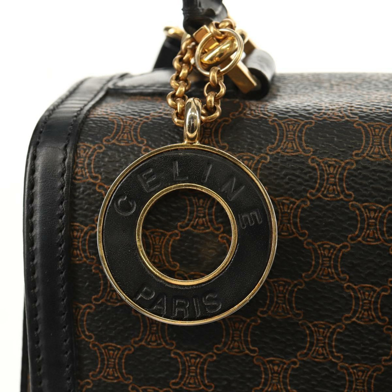 【日本直送】CELINE Macadam帆布手提包 PVC皮革 2way 黑色金色 Auth 156450V-19