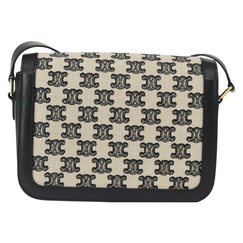 【日本直送】CELINE Teen Triomphe 肩背包 皮革帆布 黑色 白色 正品 BA8997M-1