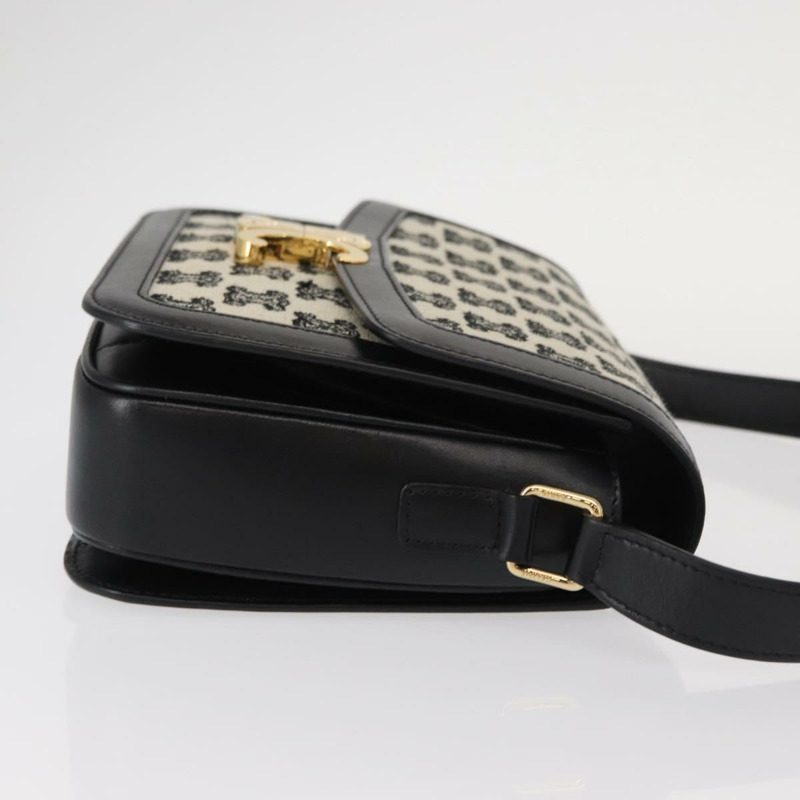 【日本直送】CELINE Teen Triomphe 肩背包 皮革帆布 黑色 白色 正品 BA8997M-2