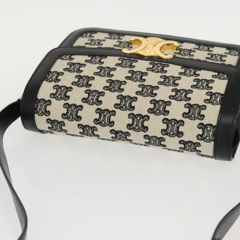 【日本直送】CELINE Teen Triomphe 肩背包 皮革帆布 黑色 白色 正品 BA8997M-5