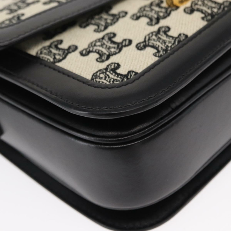 【日本直送】CELINE Teen Triomphe 肩背包 皮革帆布 黑色 白色 正品 BA8997M-8