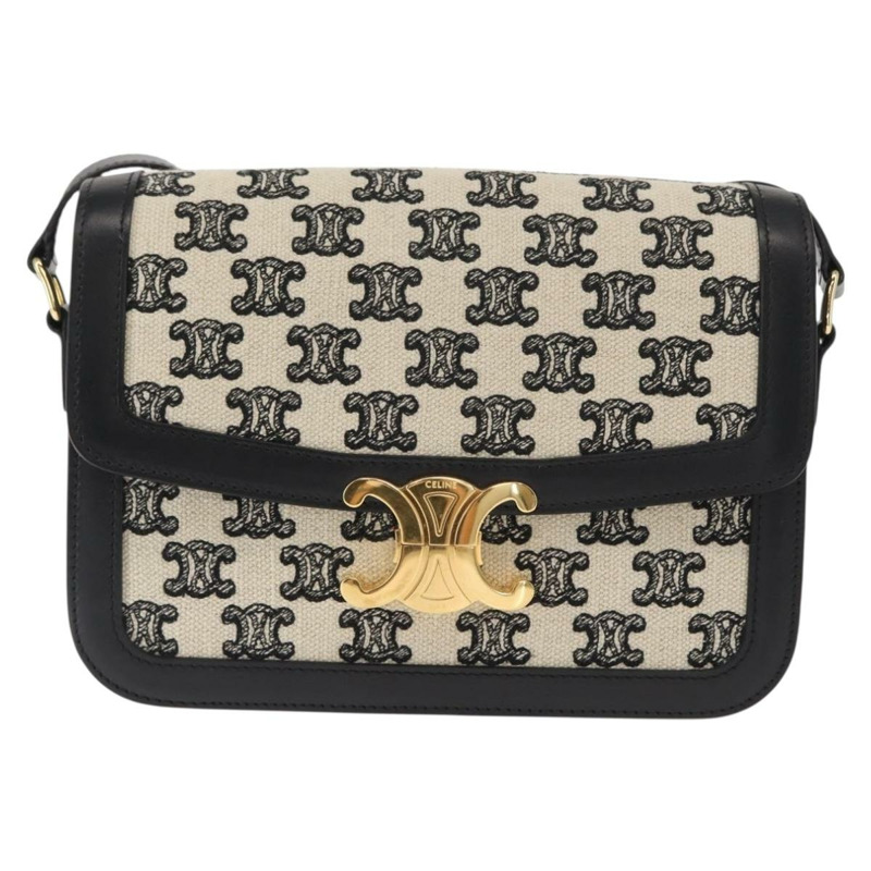 【日本直送】CELINE Teen Triomphe 肩背包 皮革帆布 黑色 白色 正品 BA8997M-12