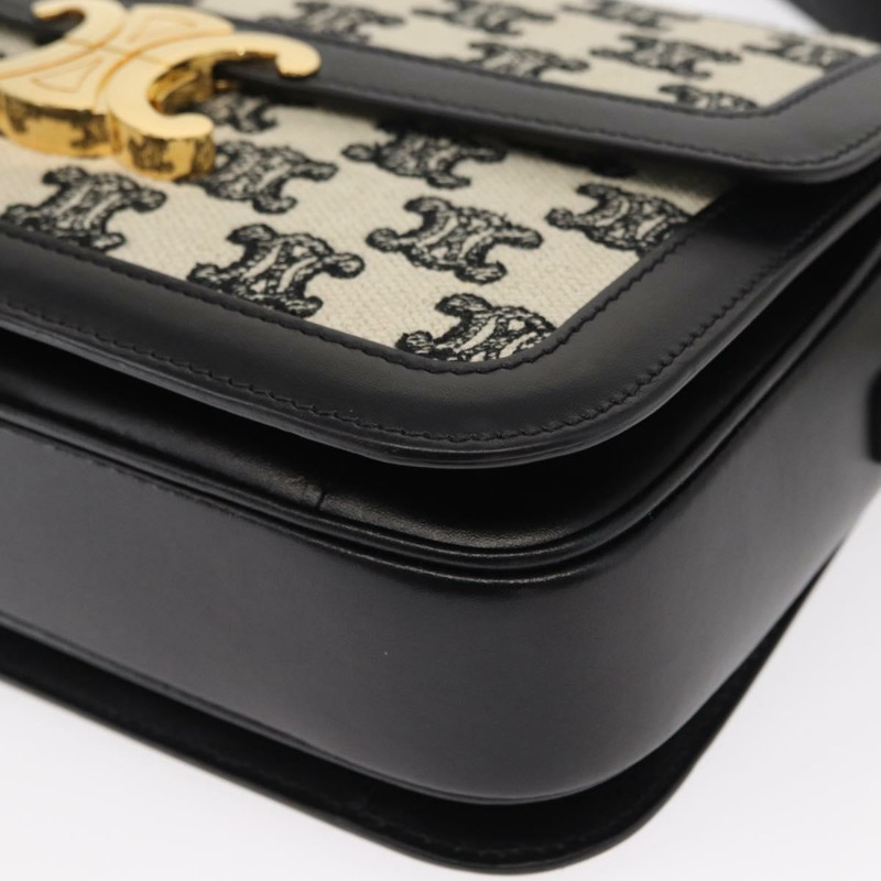 【日本直送】CELINE Teen Triomphe 肩背包 皮革帆布 黑色 白色 正品 BA8997M-13