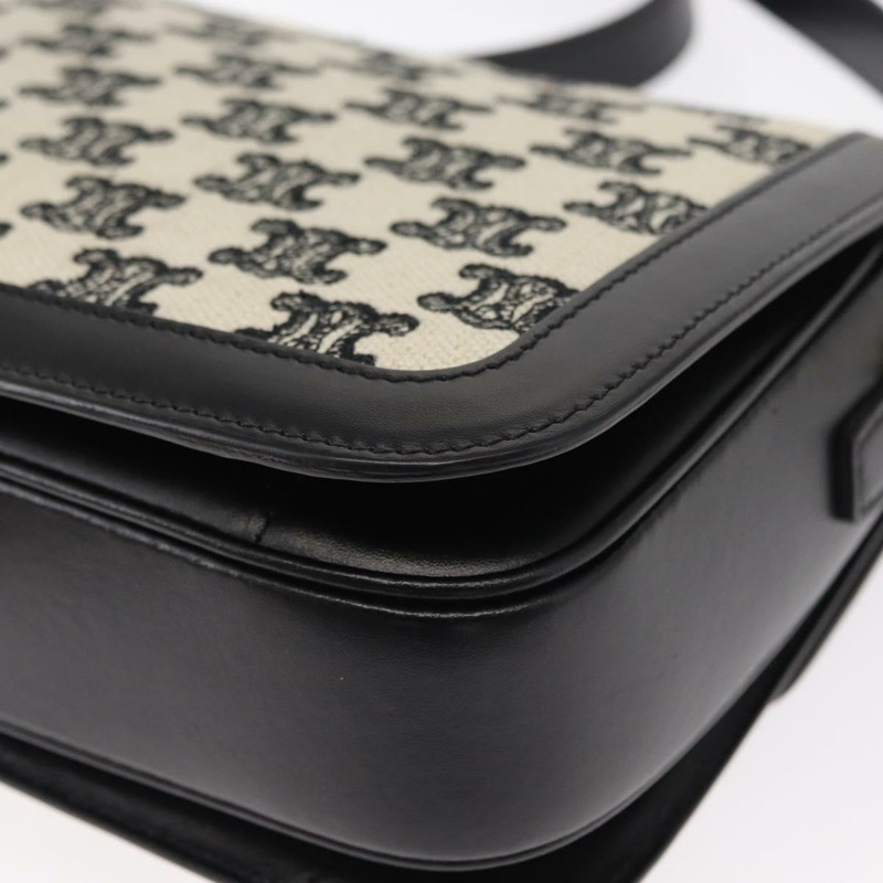 【日本直送】CELINE Teen Triomphe 肩背包 皮革帆布 黑色 白色 正品 BA8997M-15