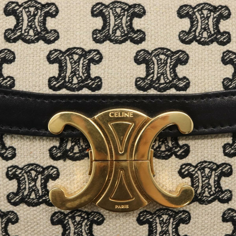 【日本直送】CELINE Teen Triomphe 肩背包 皮革帆布 黑色 白色 正品 BA8997M-16