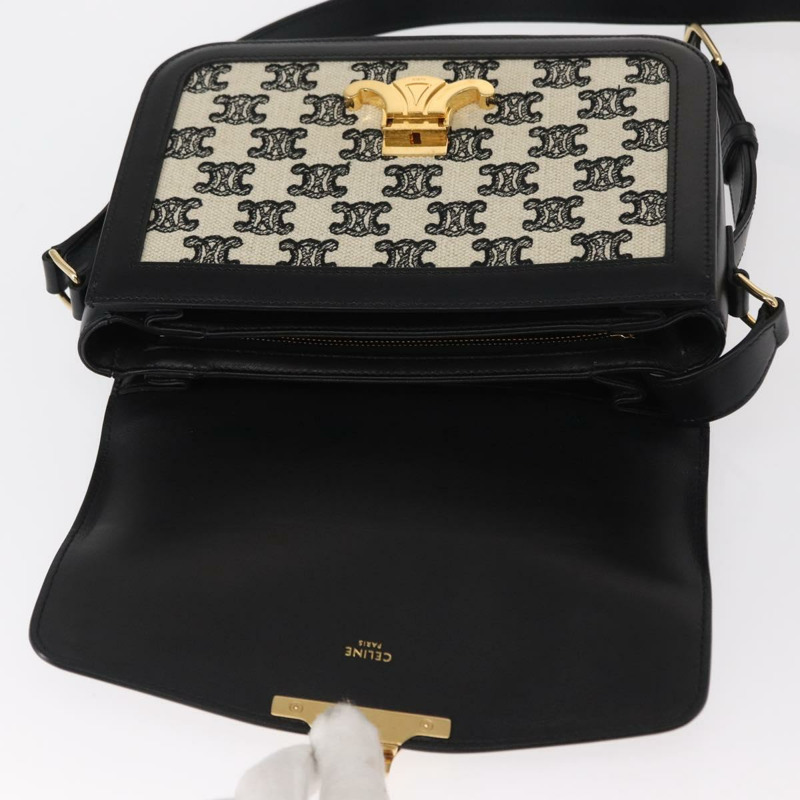 【日本直送】CELINE Teen Triomphe 肩背包 皮革帆布 黑色 白色 正品 BA8997M-17