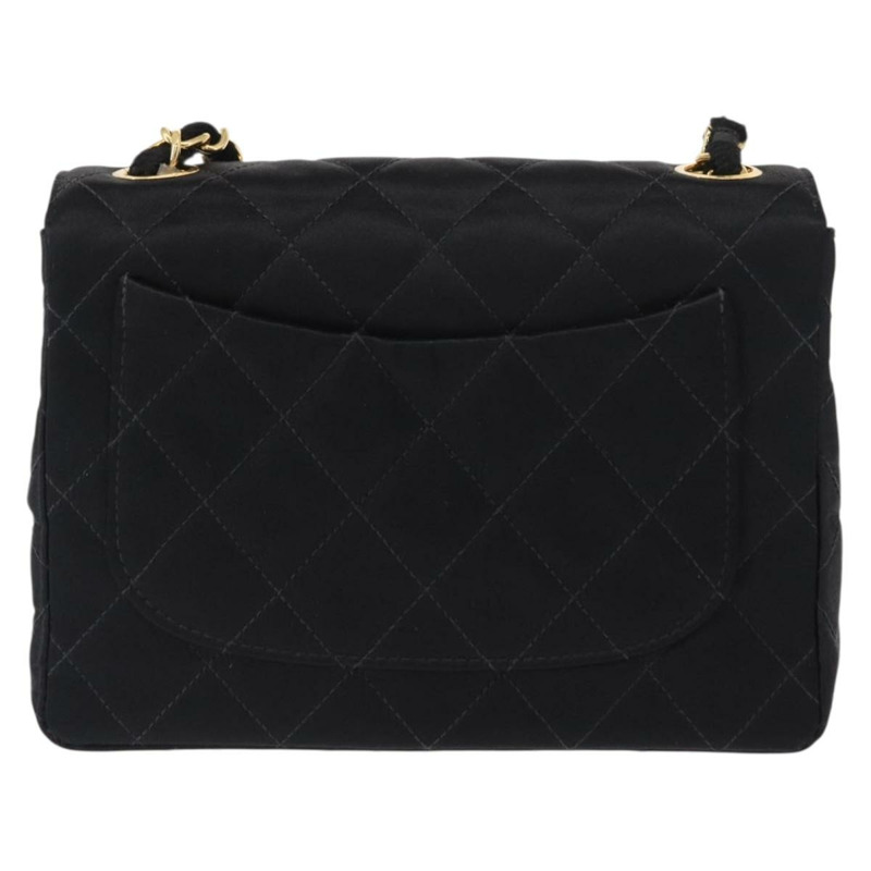 【日本直送】香奈兒迷你絎縫17鏈條肩背包，緞面黑色，金色雙C標誌，正品編號156632SAM-1