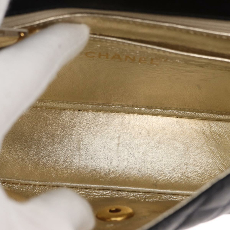 【日本直送】香奈兒迷你絎縫17鏈條肩背包，緞面黑色，金色雙C標誌，正品編號156632SAM-8