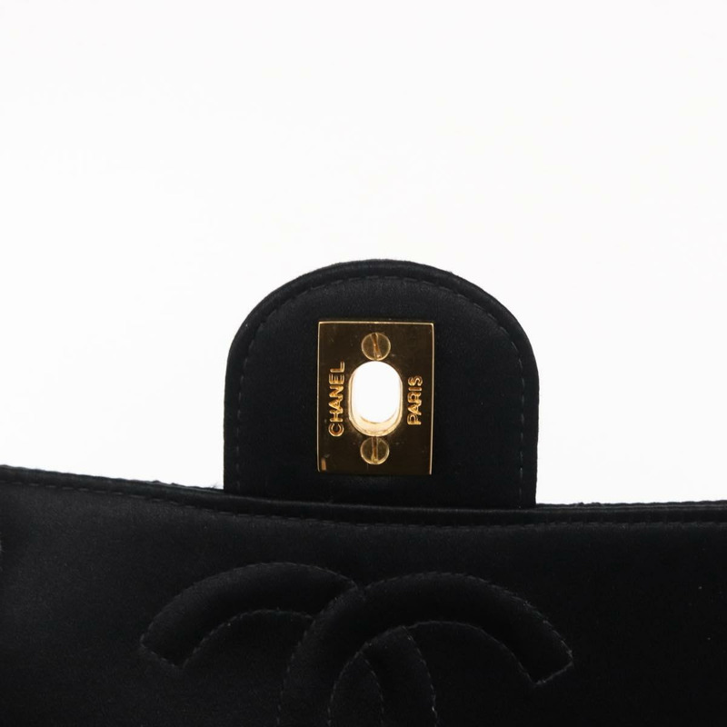 【日本直送】香奈兒迷你絎縫17鏈條肩背包，緞面黑色，金色雙C標誌，正品編號156632SAM-21