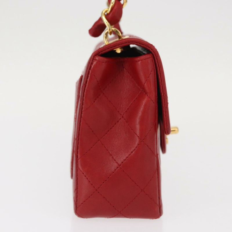 【日本直送】香奈兒 (CHANEL) 迷你絎縫 17 手提包,羊皮材質,紅色,金色雙C標誌,正品編號 156630SAV-3