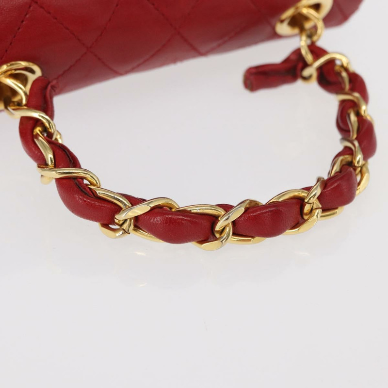 【日本直送】香奈兒 (CHANEL) 迷你絎縫 17 手提包,羊皮材質,紅色,金色雙C標誌,正品編號 156630SAV-6