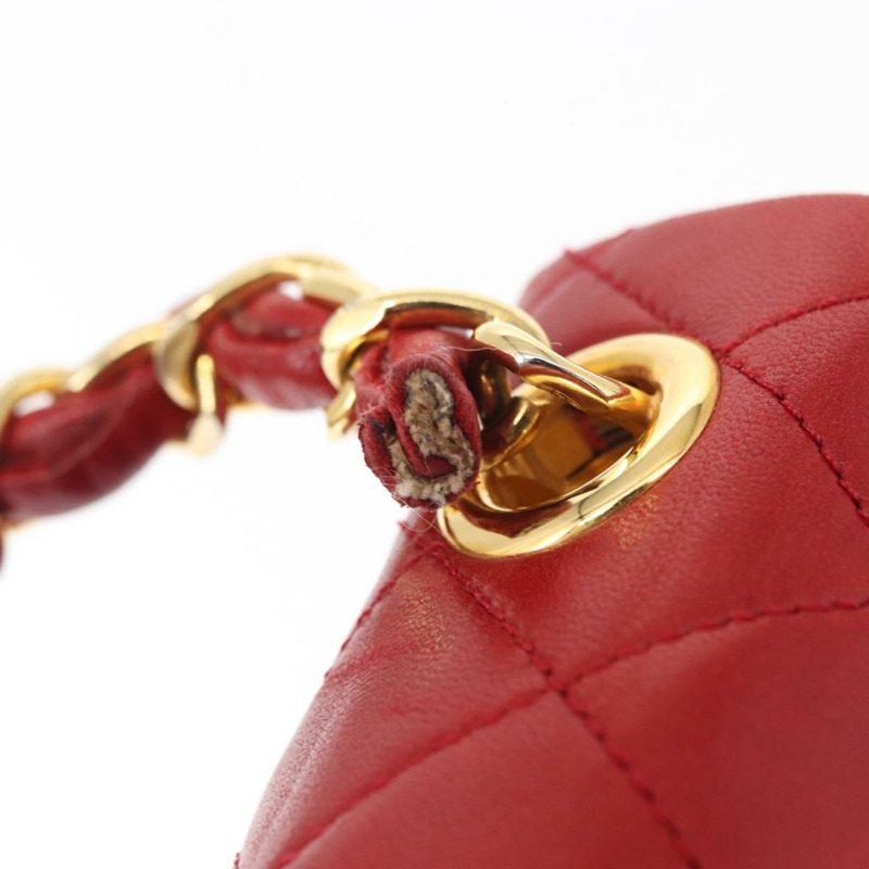 【日本直送】香奈兒 (CHANEL) 迷你絎縫 17 手提包,羊皮材質,紅色,金色雙C標誌,正品編號 156630SAV-7