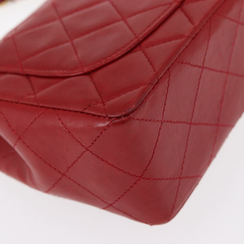 【日本直送】香奈兒 (CHANEL) 迷你絎縫 17 手提包,羊皮材質,紅色,金色雙C標誌,正品編號 156630SAV-16