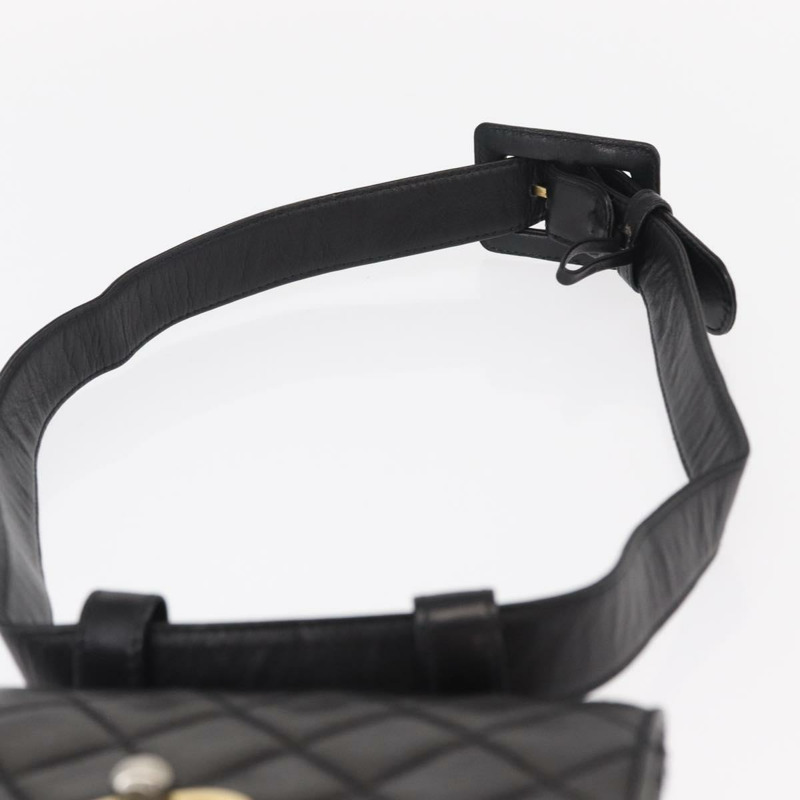 【日本直送】香奈兒 (CHANEL) Matelasse 腰包，羊皮材質，黑色，金色雙C標誌，貨號 156628V-13