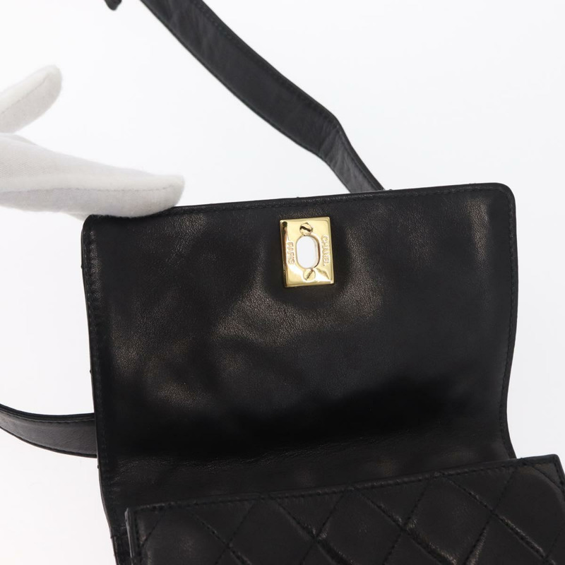 【日本直送】香奈兒 (CHANEL) Matelasse 腰包，羊皮材質，黑色，金色雙C標誌，貨號 156628V-15