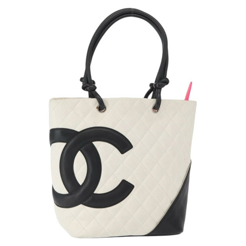 香奈兒 (CHANEL) 絎縫中型 Cambon 系列手提包，小牛皮材質，白色/黑色，CC 標誌，正品編號 156639V