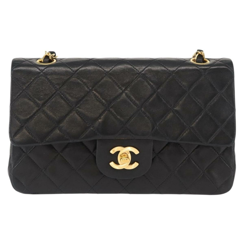 【日本直送】香奈兒鏈條雙蓋絎縫23包，羊皮材質，黑色金色雙C標誌，正品編號158357SM-12