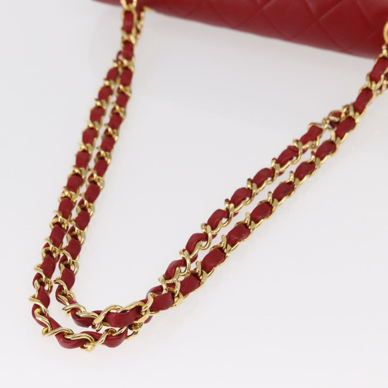 【日本直送】香奈兒鏈條雙蓋絎縫23包，羊皮材質，紅色金色雙C標誌，正品編號158356SAM-6