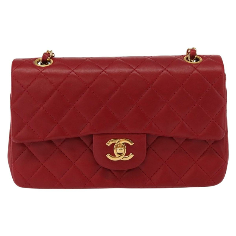 【日本直送】香奈兒鏈條雙蓋絎縫23包，羊皮材質，紅色金色雙C標誌，正品編號158356SAM-12