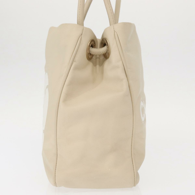 【日本直送】香奈兒山茶花手提包，象牙色皮革，金色雙C標誌，貨號151193V-4