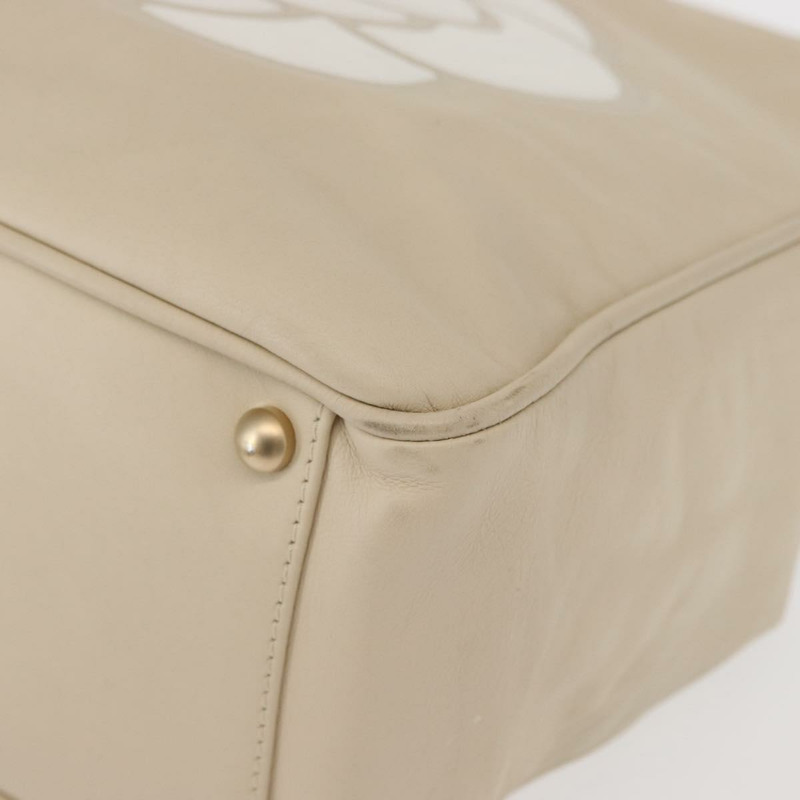 【日本直送】香奈兒山茶花手提包，象牙色皮革，金色雙C標誌，貨號151193V-15