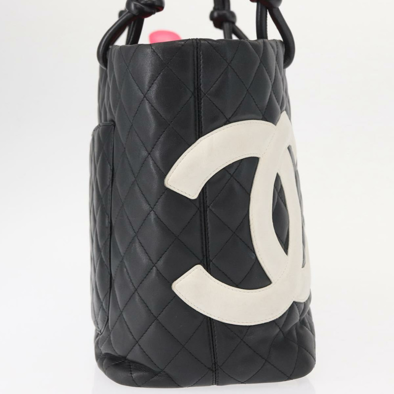 【日本直送】香奈兒 Cambon 系列手提包，黑色皮革，銀色雙C標誌，正品編號 157122SAV-3