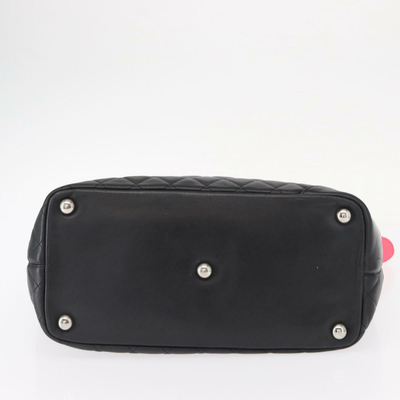 【日本直送】香奈兒 Cambon 系列手提包，黑色皮革，銀色雙C標誌，正品編號 157122SAV-4