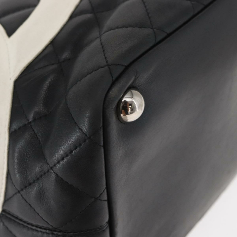 【日本直送】香奈兒 Cambon 系列手提包，黑色皮革，銀色雙C標誌，正品編號 157122SAV-8