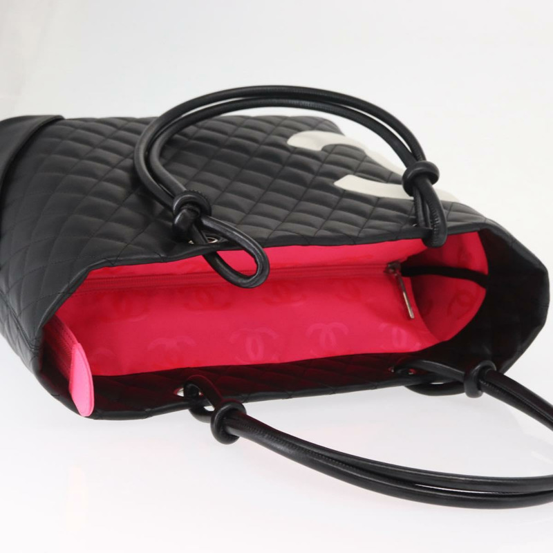 【日本直送】香奈兒 Cambon 系列黑色銀色雙C標誌皮革手提包，貨號 157150SM-5