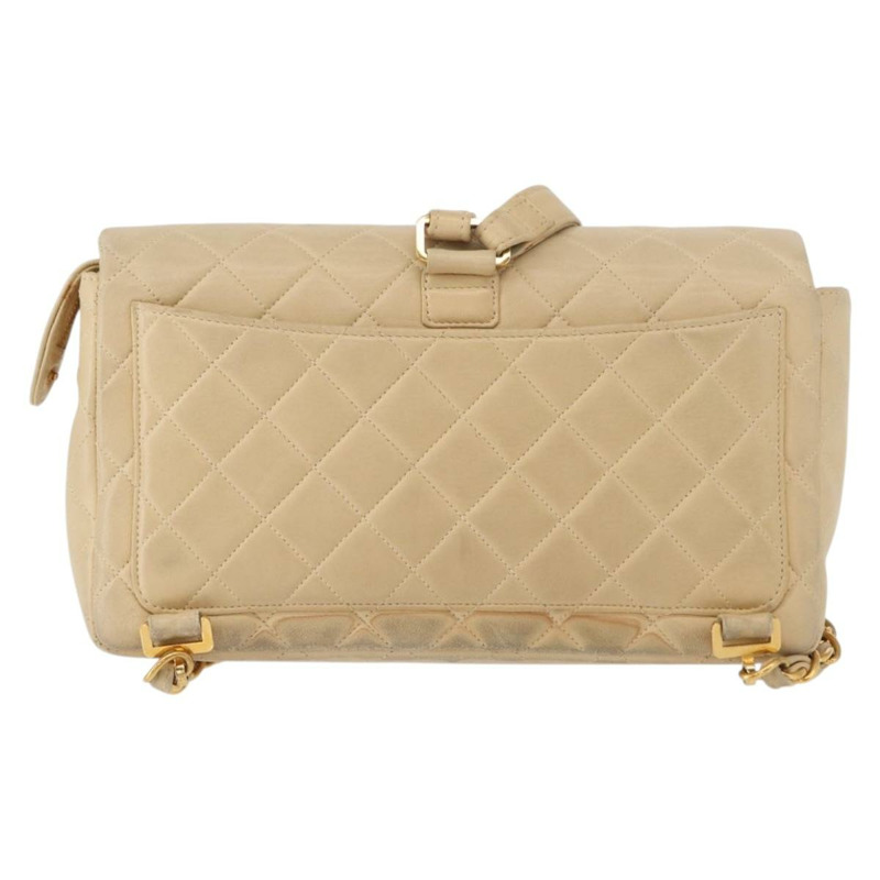 【日本直送】香奈兒 (CHANEL) 絎縫羊皮肩包 米色 金色 CC 標誌 Auth 146557V-1