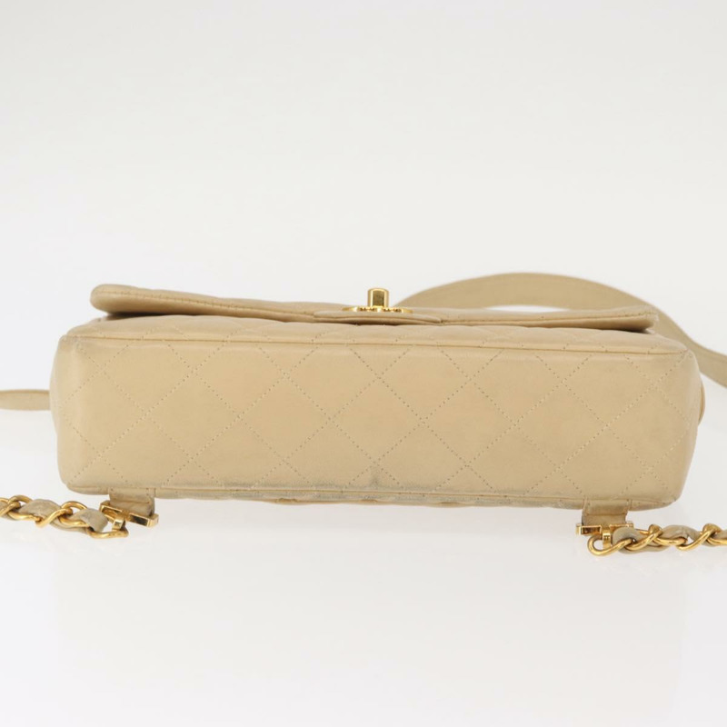 【日本直送】香奈兒 (CHANEL) 絎縫羊皮肩包 米色 金色 CC 標誌 Auth 146557V-4