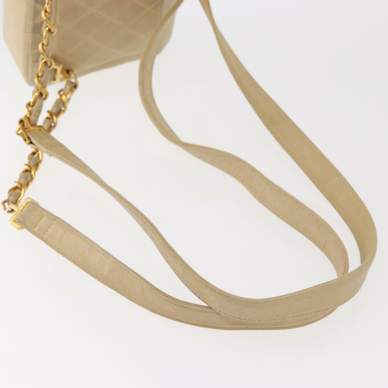 【日本直送】香奈兒 (CHANEL) 絎縫羊皮肩包 米色 金色 CC 標誌 Auth 146557V-6