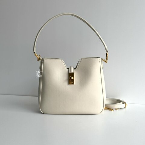 98新🫰🏻 Celine 瑟琳 Camille 16 Soft Bag腋下包 白色金釦