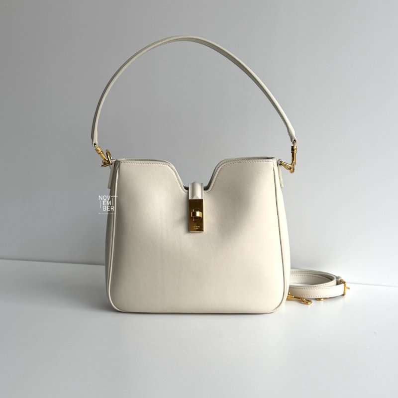 98新🫰🏻 Celine 瑟琳 Camille 16 Soft Bag腋下包 白色金釦-0