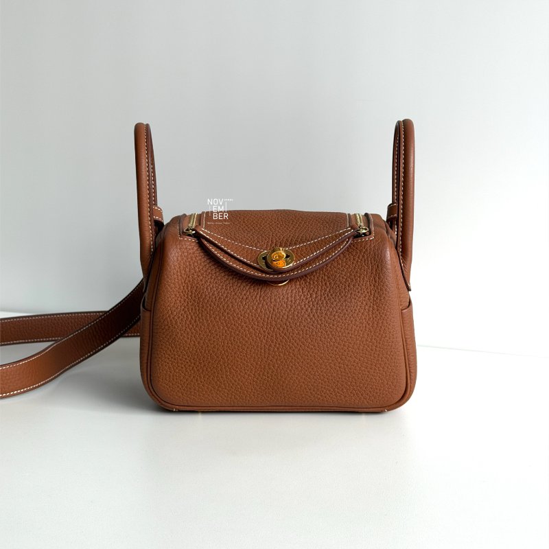 99新🆕 Hermès 愛馬仕 Lindy Mini 金棕金釦 二代-0