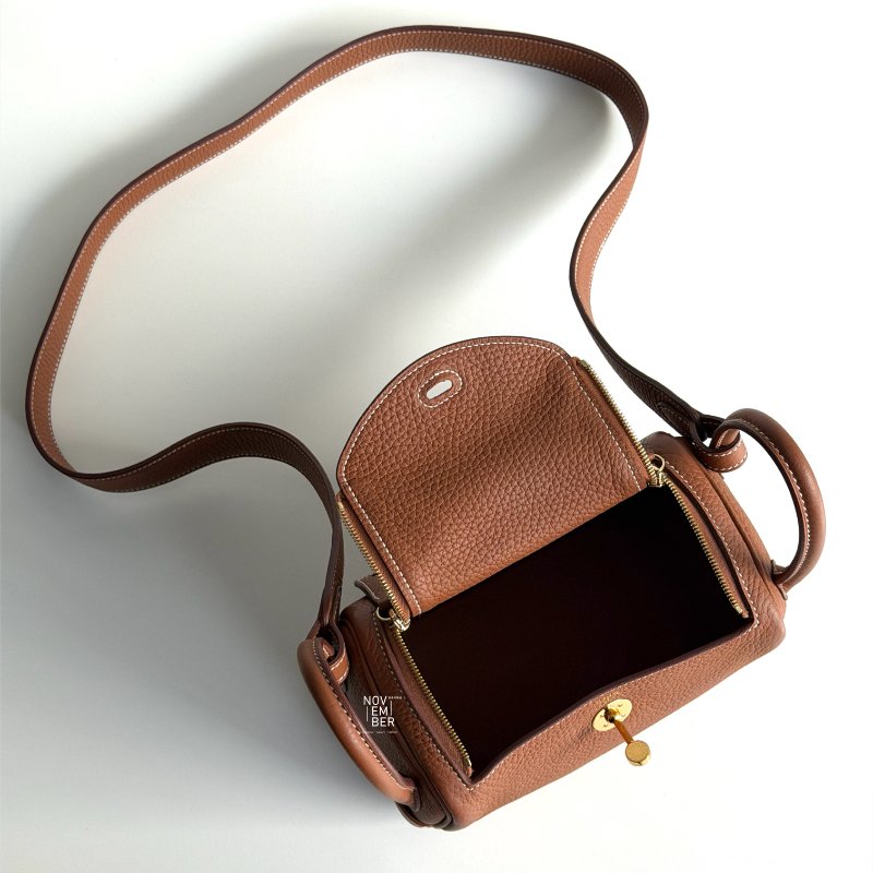 99新🆕 Hermès 愛馬仕 Lindy Mini 金棕金釦 二代-2