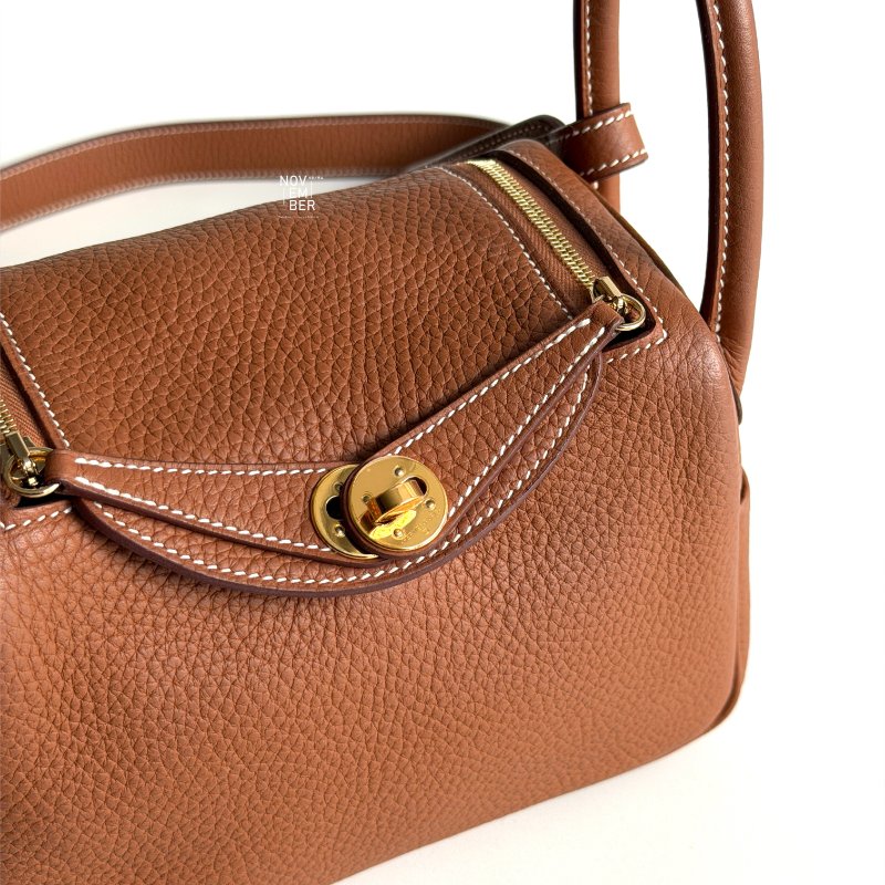 99新🆕 Hermès 愛馬仕 Lindy Mini 金棕金釦 二代-4