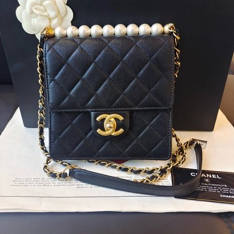 Chanel珍珠黑金CF方形特別款 全網最低價 97%新