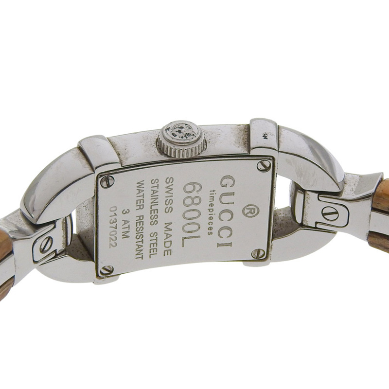 Gucci 6800L 女士不鏽鋼竹節石英腕錶，白色錶盤，指針式顯示-5