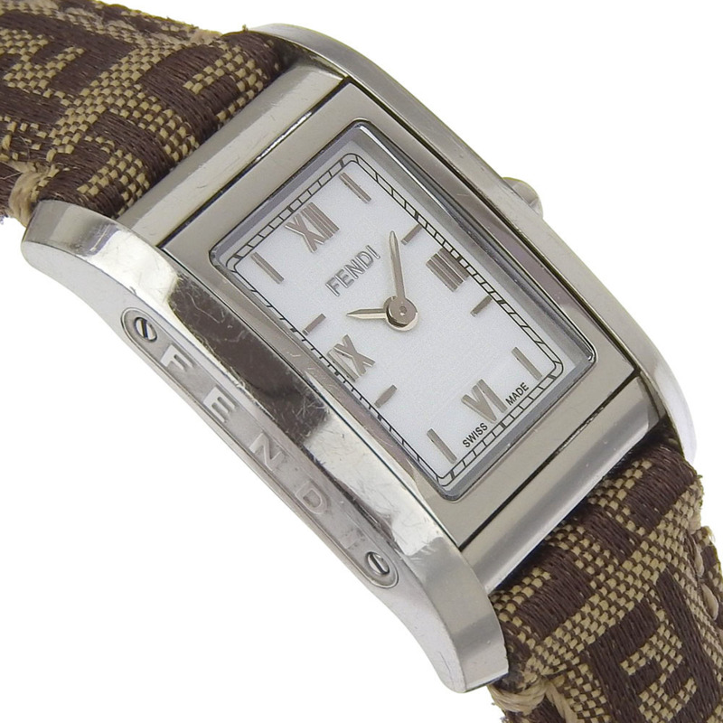 Fendi 7600L 女士腕錶，不鏽鋼和皮革錶帶，石英機芯，指針式顯示，白色錶盤-2
