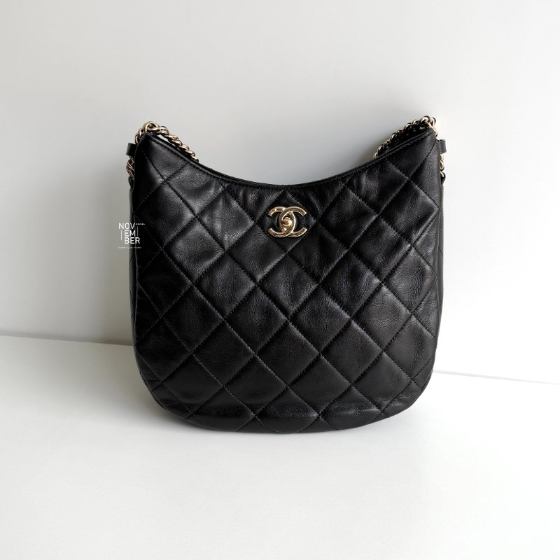 99新🆕 全配有購證🙌🏻 Chanel 香奈兒 Hobo 黑色金鏈-0
