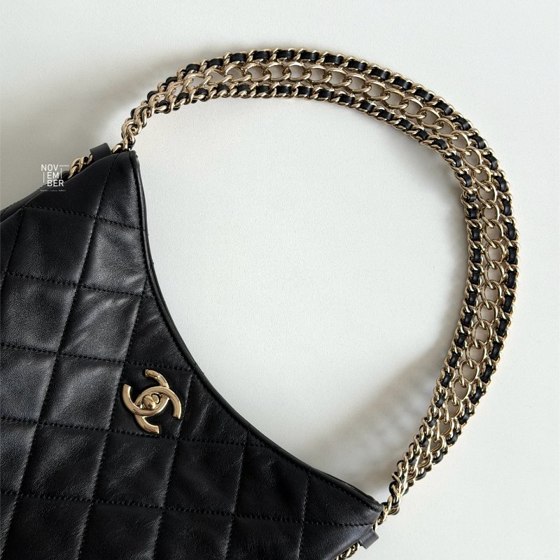 99新🆕 全配有購證🙌🏻 Chanel 香奈兒 Hobo 黑色金鏈-3