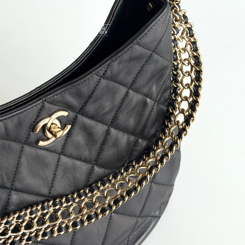 99新🆕 全配有購證🙌🏻 Chanel 香奈兒 Hobo 黑色金鏈-4
