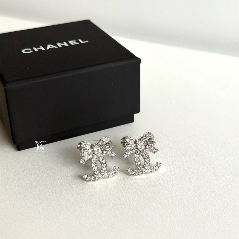 全新🖤 Chanel 香奈兒 蝴蝶結雙Ｃ滿鑽耳環🎀-2