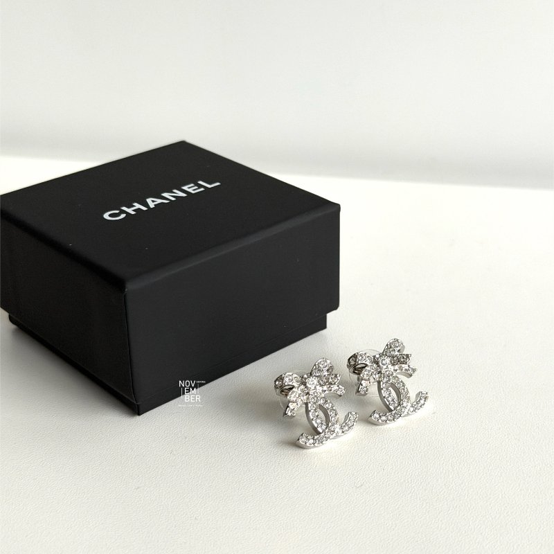 全新🖤 Chanel 香奈兒 蝴蝶結雙Ｃ滿鑽耳環🎀-3