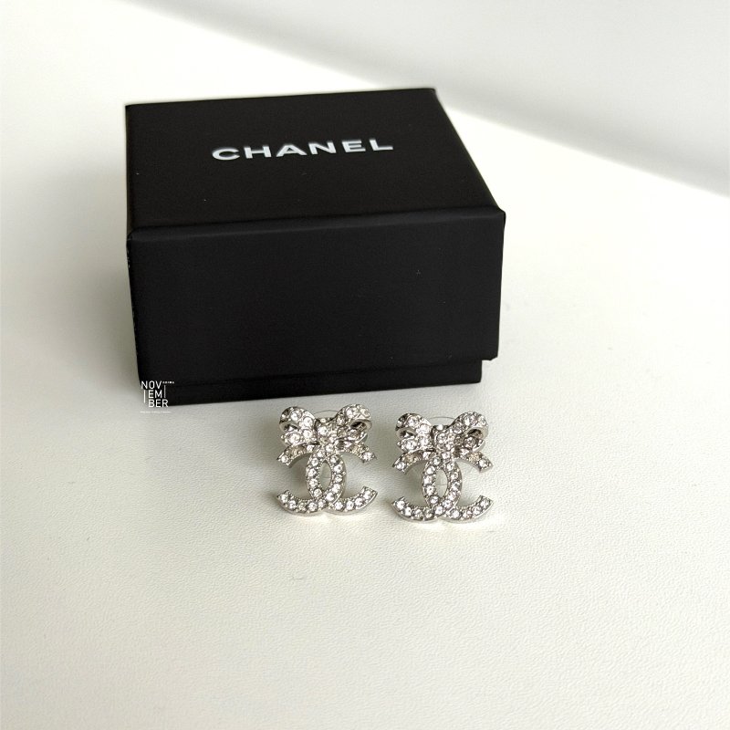 全新🖤 Chanel 香奈兒 蝴蝶結雙Ｃ滿鑽耳環🎀-4