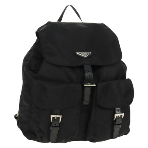 PRADA 雙肩包 尼龍 黑色 銀色 正品 148455V