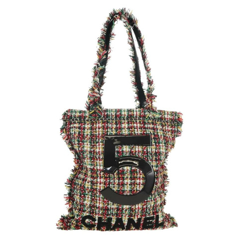 香奈兒 (CHANEL) 多色斜紋軟呢手提包，銀色雙C標誌，貨號 134345SAM