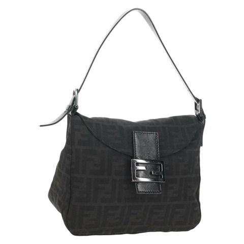 FENDI Zucca帆布Mamma Baguette單肩包 黑色銀色 正品 yk19531V